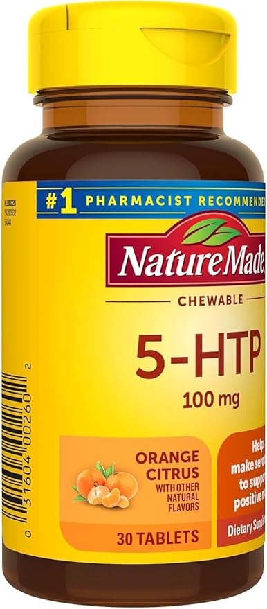 Nature Made Chewable 5HTP 100mg 5-HTP Mood Support Supplement 30 5 HTP Chewable Tablets 30 Day Supply (Pack of 2)