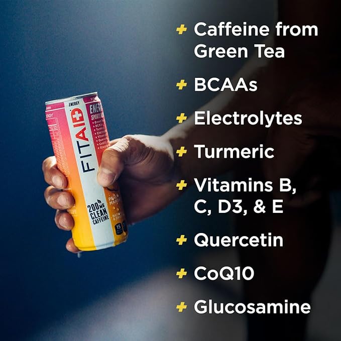 LIFEAID FITAID Energy Drink 200mg Natural Caffeine Keto 15 Calories Variety Pack BCAAs Quercetin Electrolytes Omega-3s Paleo Vegan &amp Gluten-Free 12-oz. cans (Pack of 24)