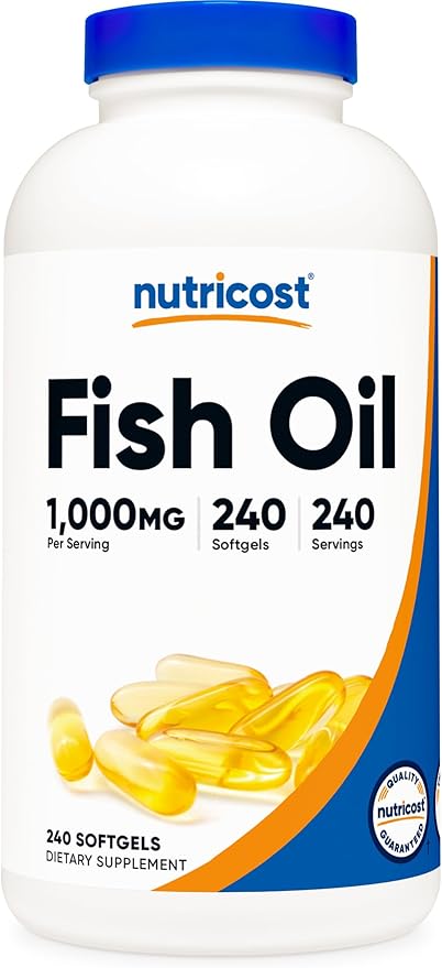 Nutricost Fish Oil Omega 3 Softgels with EPA &amp DHA (1000mg of Fish Oil 560mg of Omega-3) 240 Softgels Non-GMO Gluten Free.