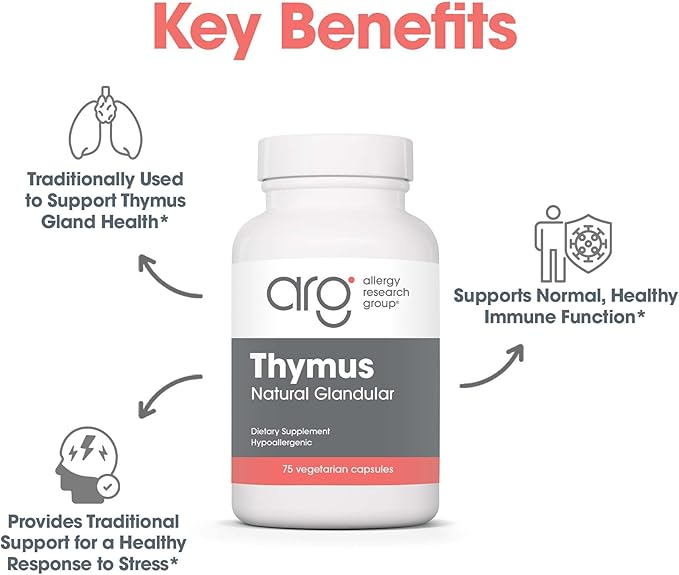 Allergy Research Group Thymus Supplement - Thymus Tissue Glandular Extract 1000mg Raw Thymus Glandular Ovine Lyophilized Hypoallergenic - 75 Count
