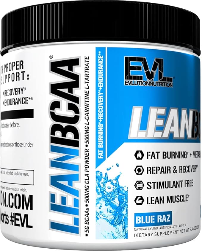 Evlution Stimulant Free Lean BCAA Powder Nutrition BCAAs Amino Acids Powder with CLA Carnitine and 2:1:1 Branched Chain Amino Acids Supports Muscle Recovery Fat Burn and Metabolism - Blue Raz