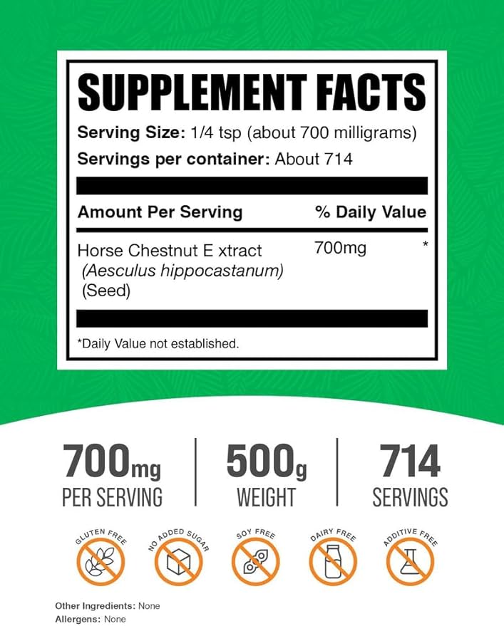 BulkSupplements.com Horse Chestnut Extract Powder - Horse Chestnut Supplement Herbal Supplement - Gluten Free 700mg per Serving 500g (1.1 lbs) (Pack of 1)