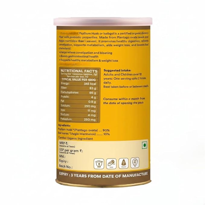 Isabgol Whole Psyllium Husk Powder - 100g With Dietary Fiber Supports Heart Health &amp Digestive System Gluten Free Non-GMO