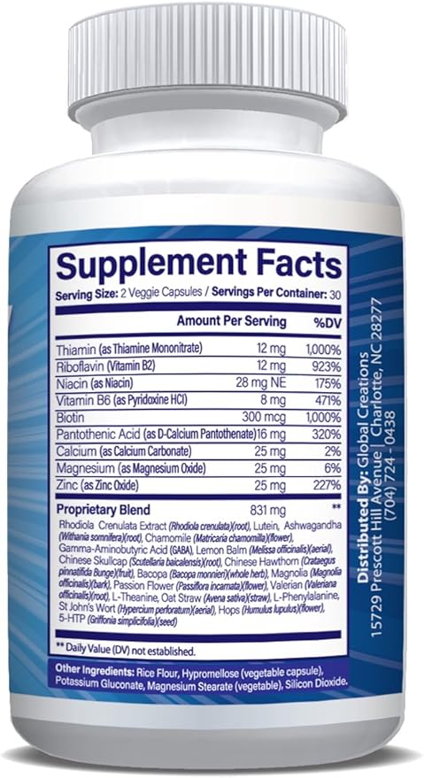 Natural Mood &amp Serotonin Support - Nutrisuppz Anxiet-Ease Formula with Ashwagandha L-Theanine GABA 5-HTP Magnesium - 60 Capsules