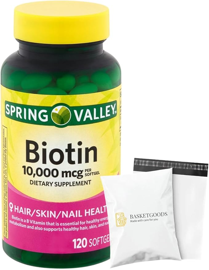 Spring Valley Biotin 10000 mcg 120 Count SoftGels Biotin for Hair Skin Nail Health Set with Basket Goods Store