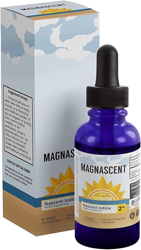 Nascent Iodine Organic Daily Health Supplement High Potency 2% Concentrated Liquid Iodine Drops Supports Energy &amp Metabolism (1oz/30ml)
