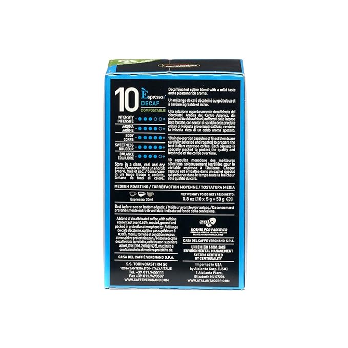 Caffe Vergnano Decaf Capsules Compatible with Original Line Machines By Nespresso - 10 Count (Pack of 6)
