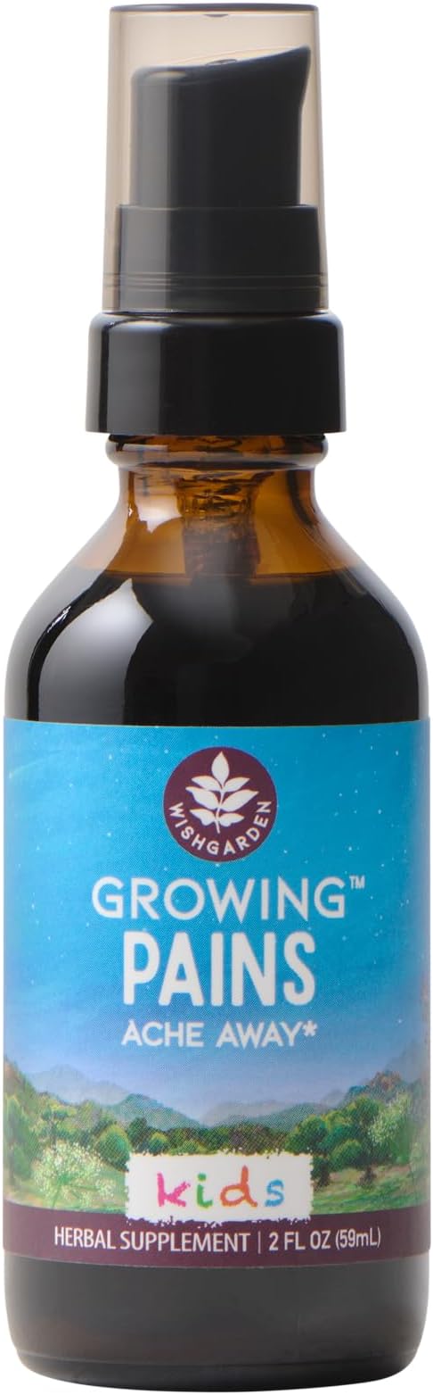 WishGarden Herbs Growing Pains Ache Away for Kids - Plant-Based Herbal Supplement with Turmeric &amp Willow Bark Soothes Children's Growing Pains &amp Scullcap &amp Chamomile Calms and Soothes Upse