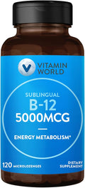 Vitamin World Vitamin B-12 5000 mcg. Sublingual 120 Microlozenges Supports Energy Metabolism Supports Heart Health