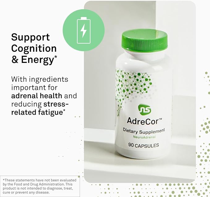 Neuroscience AdreCor - Adrenal Support Supplements with Rhodiola L-Tyrosine B Vitamins &amp Magnesium - Cortisol Detox for Women &amp Men for Stress Fatigue and Energy Support (90 ct)