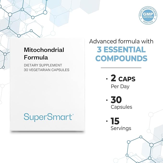 SuperSmart - Mitochondrial Formula (Advanced Formula) - with PQQ R-Lipoic Acid Acetyl-L-Carnitine - Mitochondrial Supplement | Non-GMO &amp Gluten Free - 30 Vegetarian Capsules