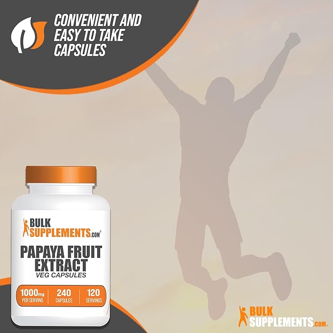 BulkSupplements.com Papaya Fruit Extract Capsules - from Carica Papaya Herbal Supplement - Gluten Free 1000mg 2 Capsules per Serving 240 Count (Pack of 1)