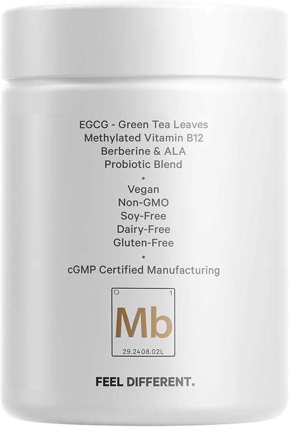 Codeage M-Burn Optimized Supplement - Decaffeinated Green Tea Std. to 50% EGCG Berberine Akkermansia Vitamin B12 - Probiotics - Vitamins - 60 Capsules