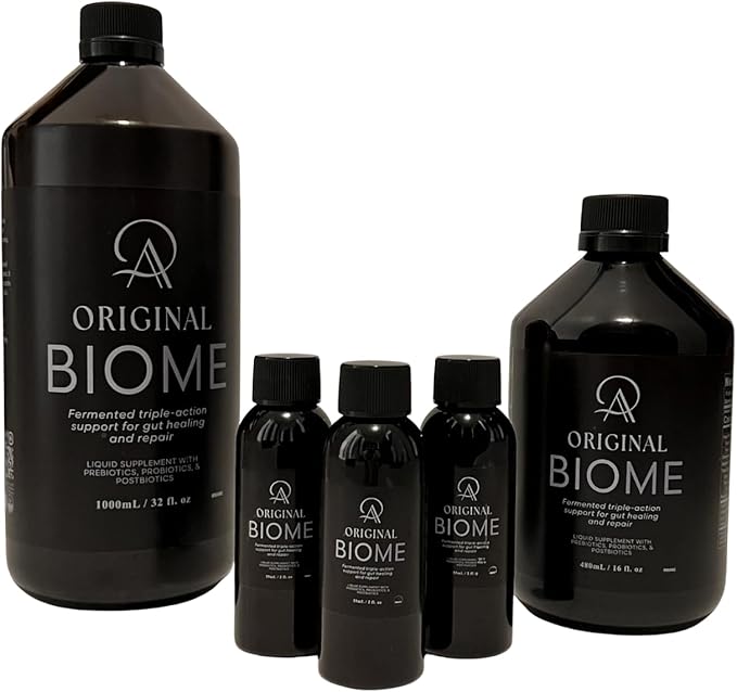 Original Biome Liquid Probiotic Supplement | Certified Organic Tri-Biotic with Prebiotics Probiotics &amp Postbiotics | 10 Probiotic Strains + 10 Fermented Herbs | Slow Fermented | 32 fl oz