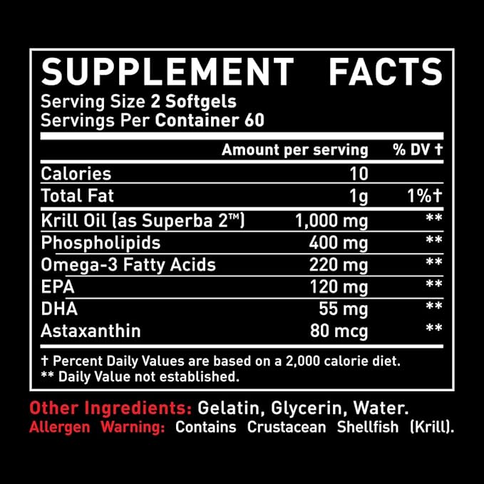 Antarctic Krill Oil 1000mg (120 Softgels) Omega 3 Fish Oil Supplement with EPA DHA &amp Astaxanthin - for Joint Brain and Heart Support for Men and Women