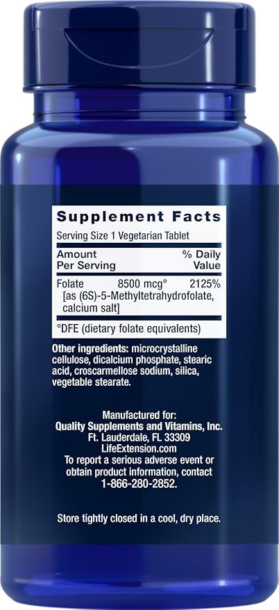 Life Extension High Potency Optimized Folate 8500 mcg DFE 30 Vegetarian Tablets (Pack of 4)