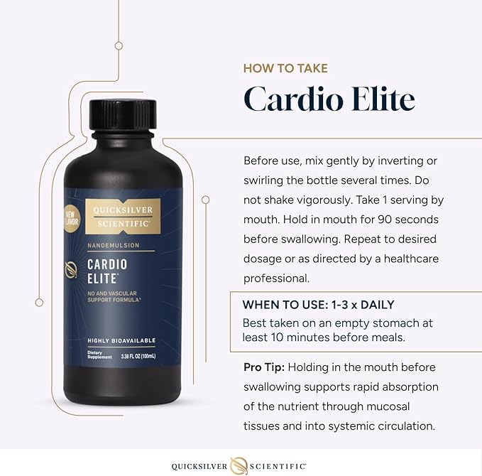 Quicksilver Scientific Cardio Elite - Liquid Supplement for Circulation &amp Energy Support - Nitric Oxide Aid - Rapid Absorption - Vegan Non-GMO &amp Gluten-Free - 10.14 fl oz (60 Servings)