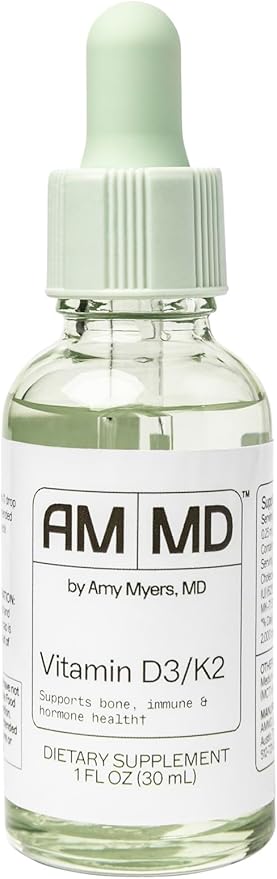 Amy Myers MD Vitamin D3/K2 Liquid - Supports Bone Health Immune Function &amp Hormone Balance - High Absorption - Non-Dairy Gluten-Free - 1 fl oz (30 Servings)