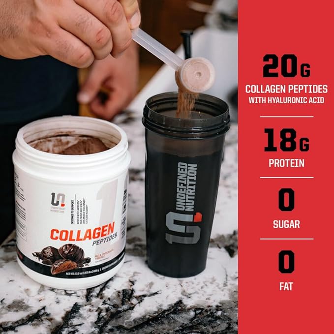 Undefined Nutrition Collagen Peptides by Brian Shaw (28 Servings) – 20g Collagen Peptides with Hyaluronic Acid - Promotes Muscle Hair Nail Skin Bone and Joint Health (1.25lbs Chocolate Truffle)