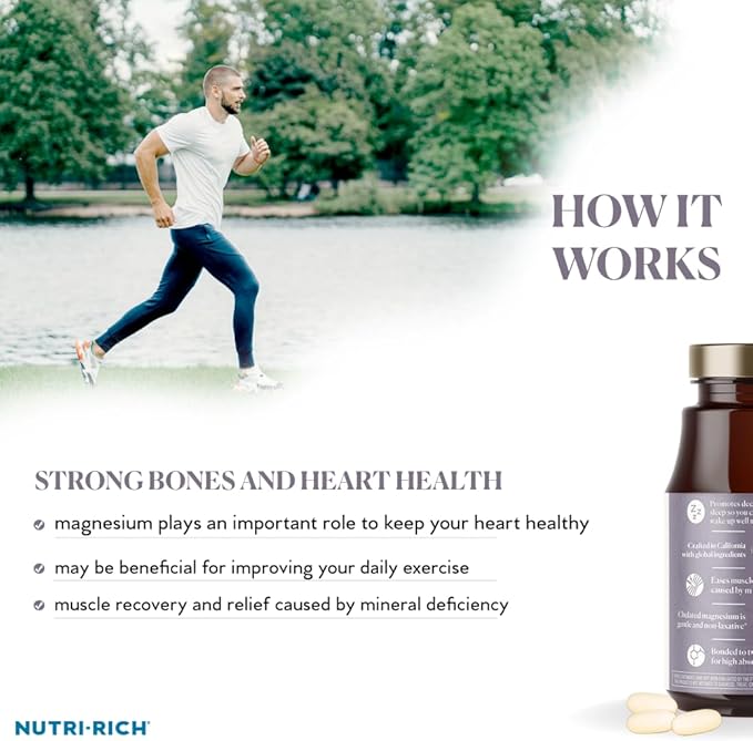 Nutri-Rich Magnesium Glycinate Chelate Magnesium 400mg for Better Sleep MCT Oil High Potency Easy Absorption Muscle Heart Health Relaxation Gluten Free No Soy No Artificial Additives