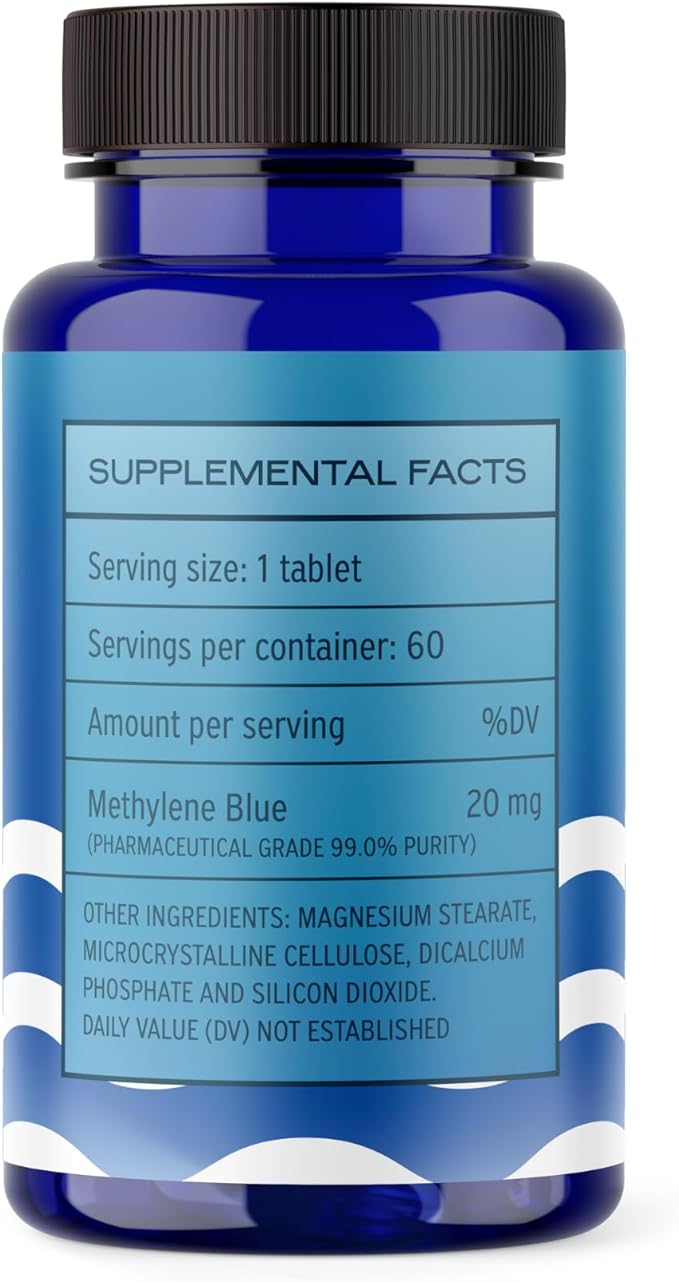 Methylene Blue USP Grade 20mg Tablets Independently Tested 60 Scored &amp Unflavored Tablets