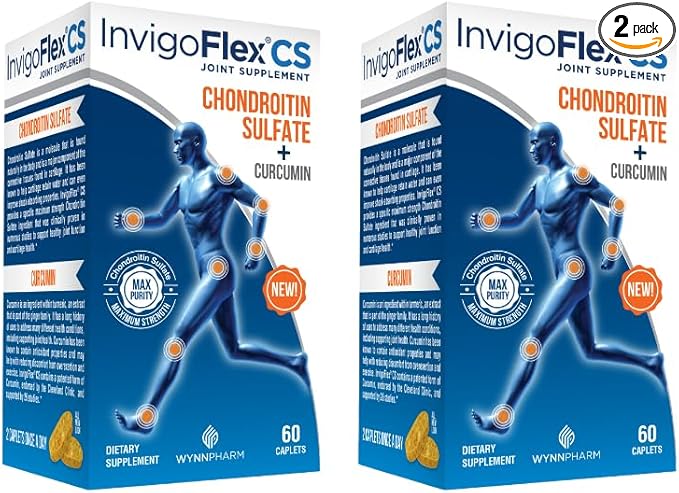 INVIGOFLEX Chondroitin Sulfate with Turmeric Curcumin Non GMO for Knee Hand Back &amp Hip Premium Joint Supplement CS - 2 Pack