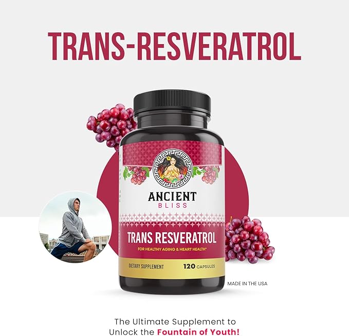 Ancient Bliss Resveratrol Powerful Antioxidant Supplement with Green Tea Grape Seed Extract for Healthy Aging for Men &amp Women