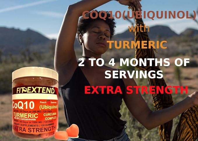COQ10 200mg Ubiquinol &amp Turmeric Gummies 1000mg 120 Days Peach Turmeric Gummies Anti-Aging Extra Strength Curcumin Antioxidant Formula Extra Strength Unisex