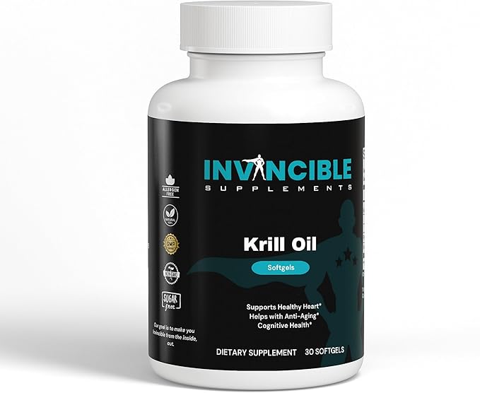 Krill Oil Softgels 500mg | Heart &amp Brain Support | Non-GMO 82.5mg EPA/DHA 200mg Astaxanthin Omega-3 Supplement