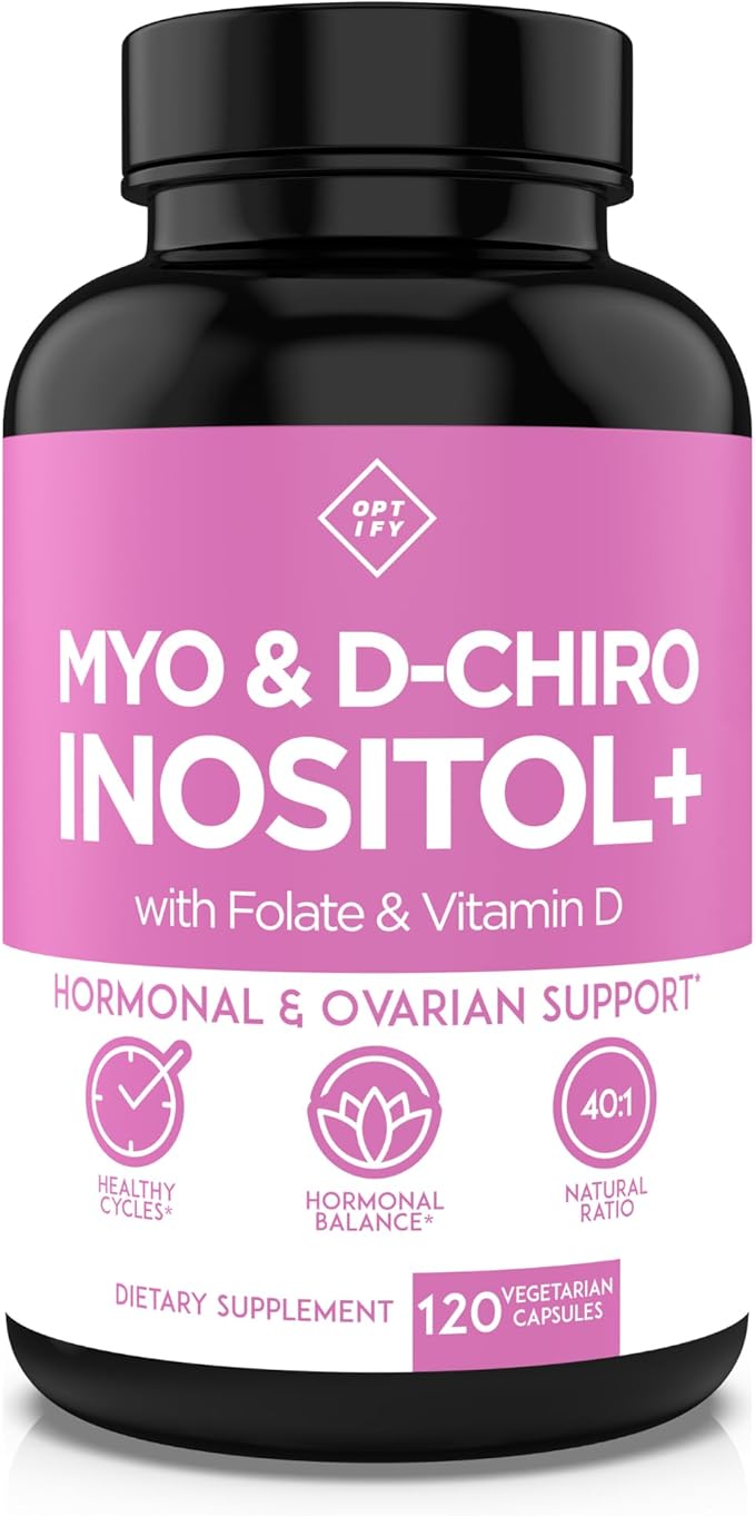 Optify Myo-Inositol &amp D-Chiro Inositol Supplement for Women – 40:1 Ratio Plus Folate and Vitamin D – Support Healthy Hormonal Balance Regular Cycles &amp Ovarian Health – 30-Day Supply