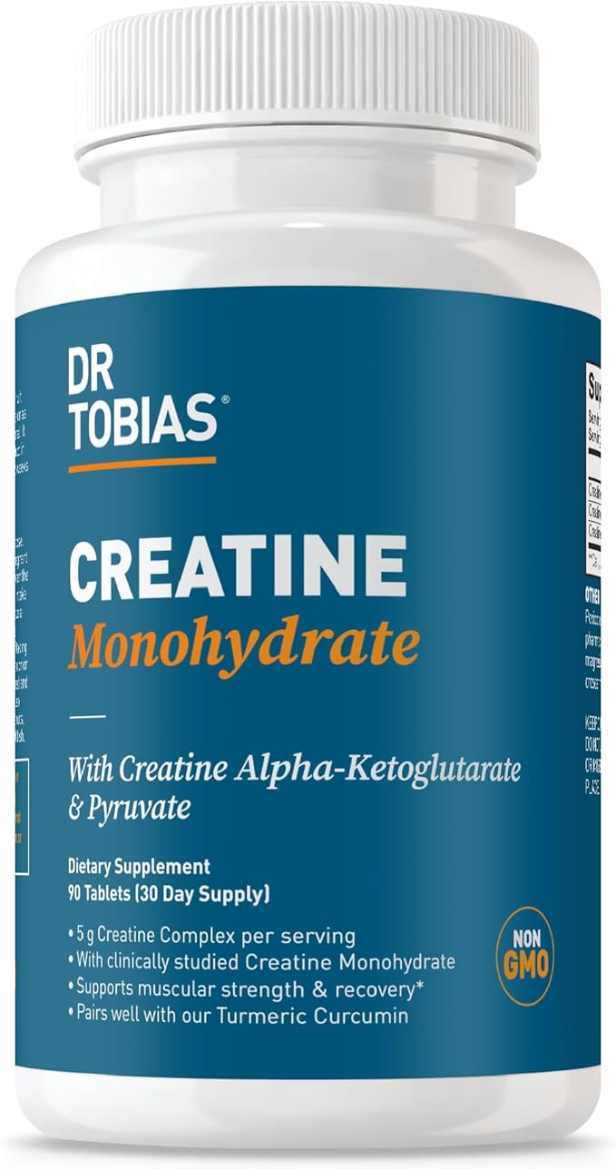 Dr. Tobias Creatine Monohydrate Pills | 5g Complex with Creatine Alpha-Ketoglutarate &amp Pyruvate | Muscle Strength Energy &amp Recovery | 90 Tablets