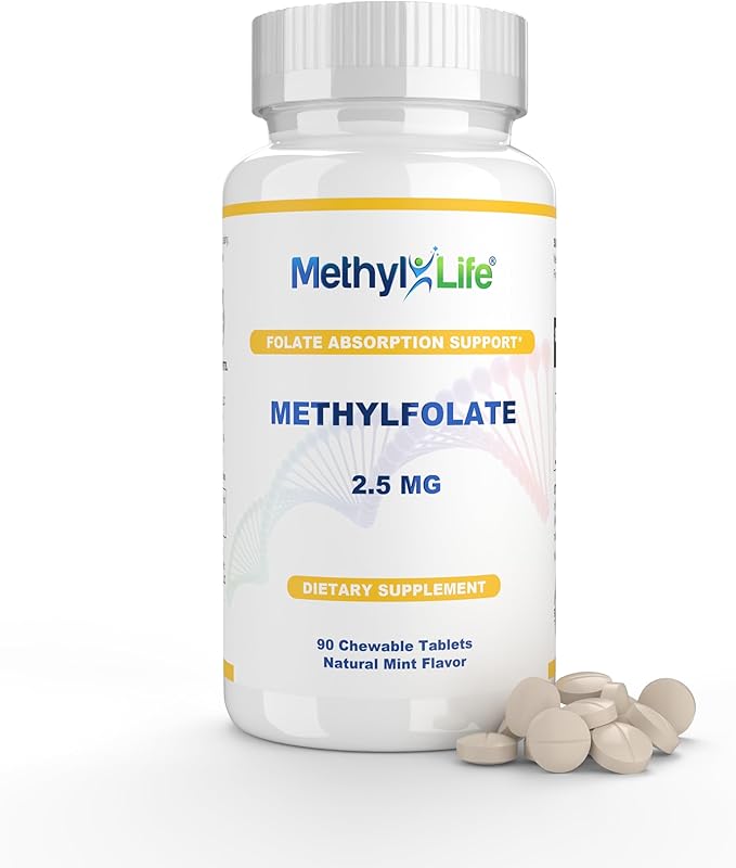 Methyl-Life® L-Methylfolate 2.5 mg – Chewable Active Folate Tablets with ultrapure Methylfolate (L-5-MTHF Calcium) – Gentle Daily B9 Support – Vegan Non-GMO Gluten-Free – 90 Tasty Chewables