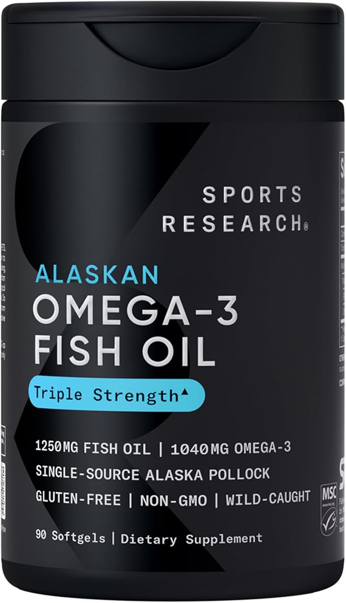 Sports Research® Supplements Pack - Creatine Monohydrate Capsules + Triple Strength Omega 3 Fish Oil + Multi Collagen Peptides (Type I II III V X) Enhanced with Hyaluronic Acid &amp Vitamin C