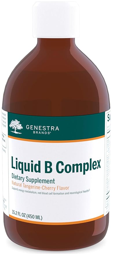 Genestra Brands Liquid B Complex | Broad Spectrum B-Vitamin Complex to Support Energy Metabolism Red Blood Cell Formation and Neurological Health | 15.2 fl. oz. | Natural Tangerine-Cherry Flavor
