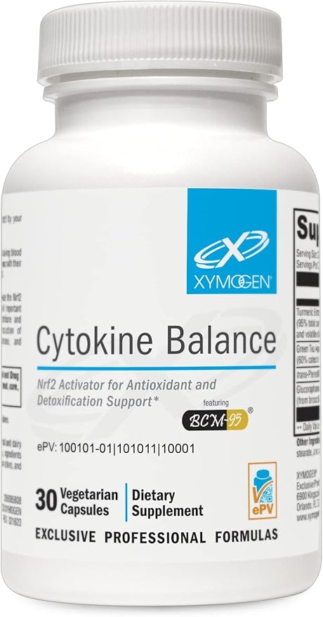 XYMOGEN Cytokine Balance - Antioxidant &amp Cellular Detox Support - 400 mg Turmeric Extract - Features Nrf2 Activators - Vegan &amp Non-GMO - 30 Capsules
