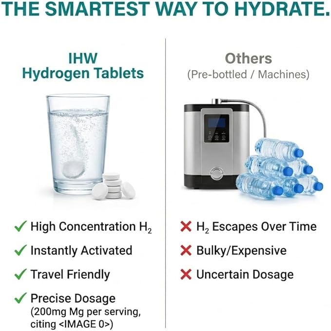 Hydrogen Water Tablets 12ppm with Magnesium 120 Tablets Brain Health Cognition Function Cellular Energy Boost Antioxidant Promote Metabolism Non-GMO &amp Gluten Free
