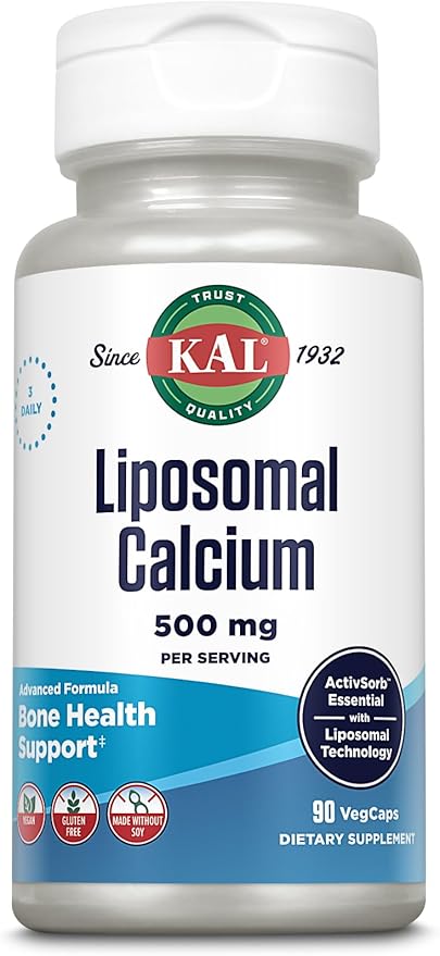 KAL Liposomal Calcium 500 mg High Absorption Calcium Supplement Essential Calcium Support Vegan Gluten Free No Soy 30 Servings 90 VegCaps