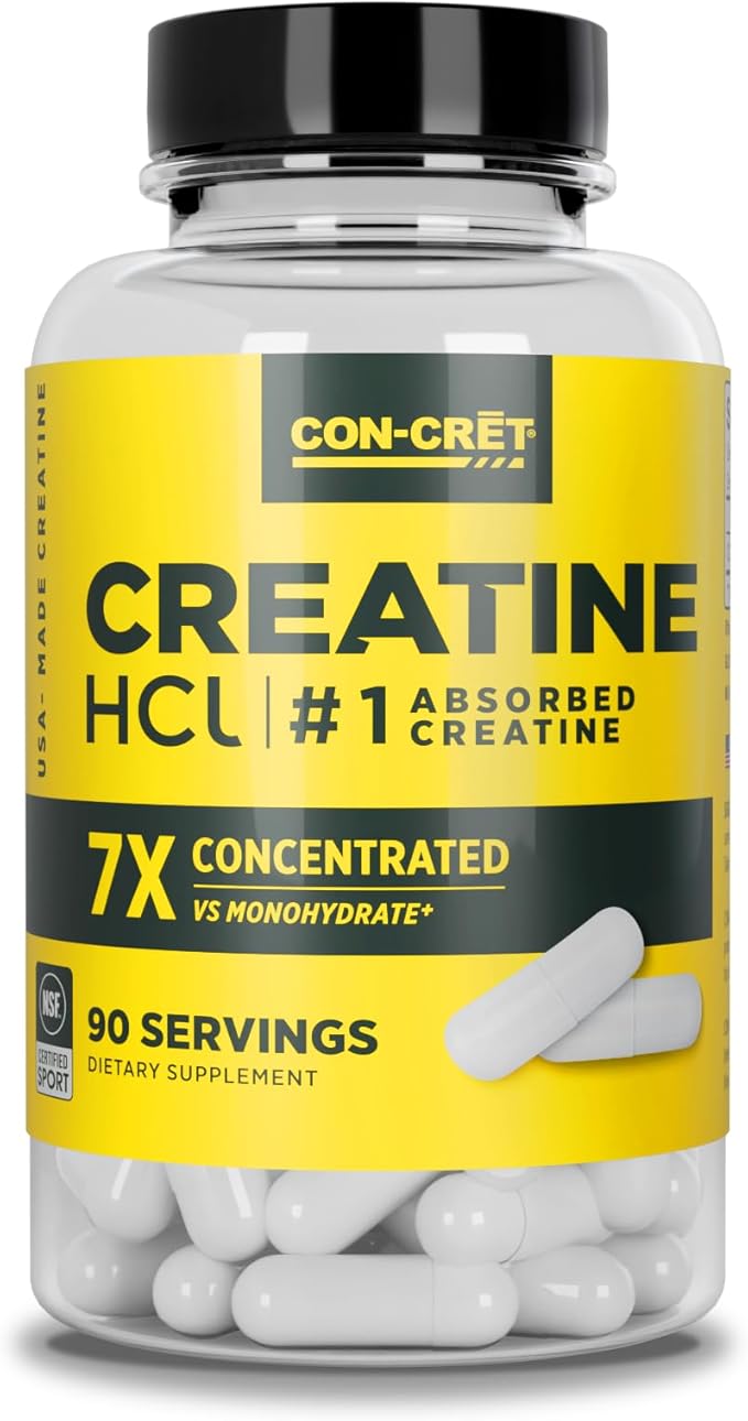 CON-CRET Creatine HCl Capsules | Muscle Cognitive Cellular Energy Support | No Bloating or Cramps | USA Made &amp NSF Certified | Creatine Pills (90 ct)