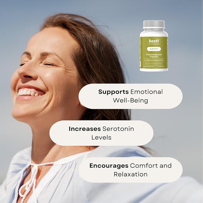 Besti Supplements Happy Perimenopause Support – 5-HTP (5-Hydroxytryptophan) – Serotonin Boosting Supplement – 60 Capsules
