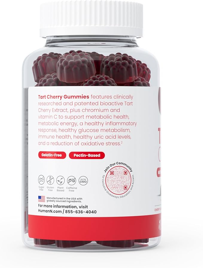 Humann Tart Cherry Gummies - Uric Acid Immunity Inflammation &amp Metabolic Health Support – NSF Certified Sport Powerful Antioxidant &amp Non-GMO - from Maker of SuperBeets - 60 Sugar-Free Vegan