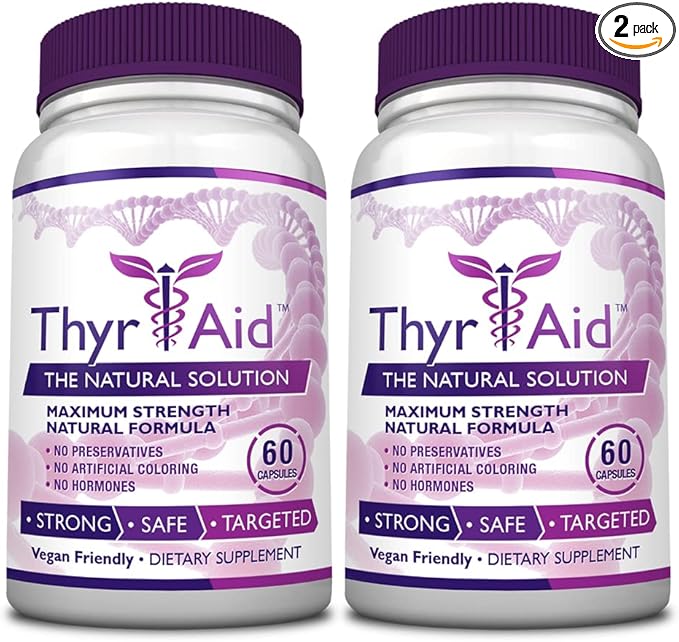 ThyrAid: Best Thyroid Support Supplement - Boosts Metabolism &amp Energy Levels and Maintains Healthy Weight - Supports Healthy Thyroid Function -Vegan friendly Formula - 2 Bottles (2 Months Supply)
