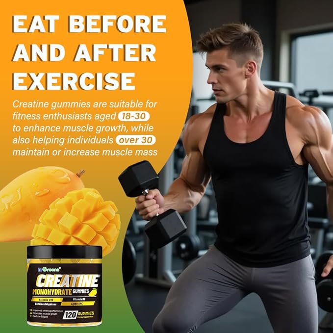Creatine Monohydrate Gummies 6g for Men &amp Women Potent Creatine Supplement Chewables Creatine for Energy Boost Increase Strength and Build Muscle Gluten-Free Sugar Free120 Count