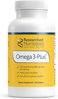 Researched Nutritionals Omega-3 Plus - Fish Oil Supplements for Heart Health Brain &amp Immune Support - Omega-3 Fish Oil with EPA DHA - Purity Tested Essential Fatty Acid Nutritional Supplement (60
