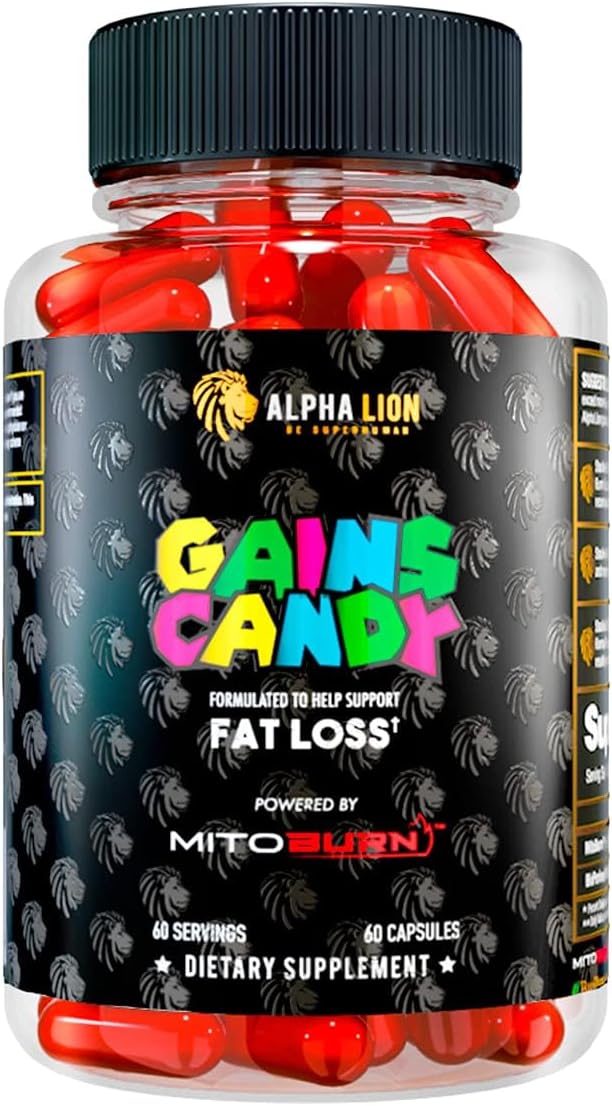 ALPHA LION Gains Candy Supplement Pills that Support Weight Loss Appetite Suppressant Keto-Diet Friendly Decrease Body Fat Upgrade Energy &amp Workout Performance 60 Capsules (MitoBurn®)