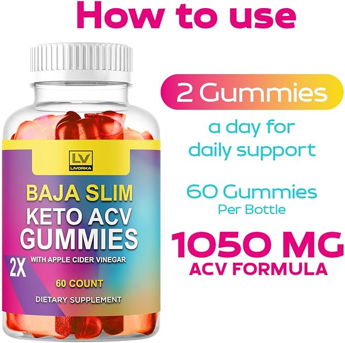 (3 Pack) Baja Slim Keto Gummies - Baja Slim Gummy Supplement Support Advanced Formula BajaSlim ACV Keto 1050MG - Apple Cider Vinegar All Natural Gomitas Green Tea Reviews 180 Gummies