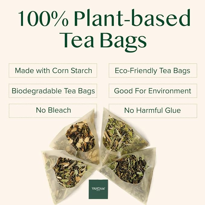 VAHDAM Turmeric Moringa Tea Bags (100 Herbal Tea Bags) Caffeine Free Non GMO | 100% Pure Herbal Blend - Sweet &amp Earthy | Resealable Ziplock Pouch