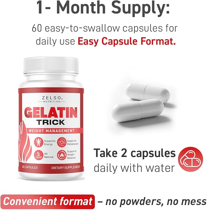 (2 Pack) Gelatin Trick - Gelatin Trick Pills Daily Support Formula for Energy &amp General Wellness GelatinTrick Advanced Formula 120 Capsules for 2 Months