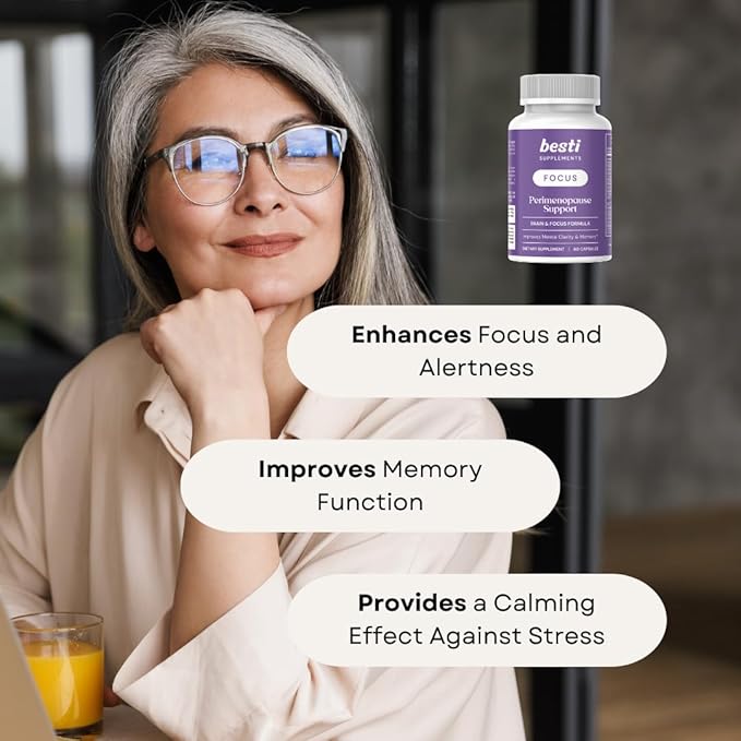Besti Supplements Focus - Perimenopause Support with Focus+ Formula 60 Capsules | Boosts Mental Clarity Memory &amp Cognitive Function