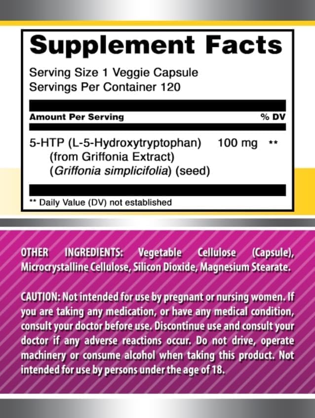 Amazing Formulas 5-HTP (Hydroxytryptophan) Supplement | 100 Mg Per Serving | Veggie Capsules | Non-GMO | Gluten Free | Made in USA (2 Pack 120 Count)