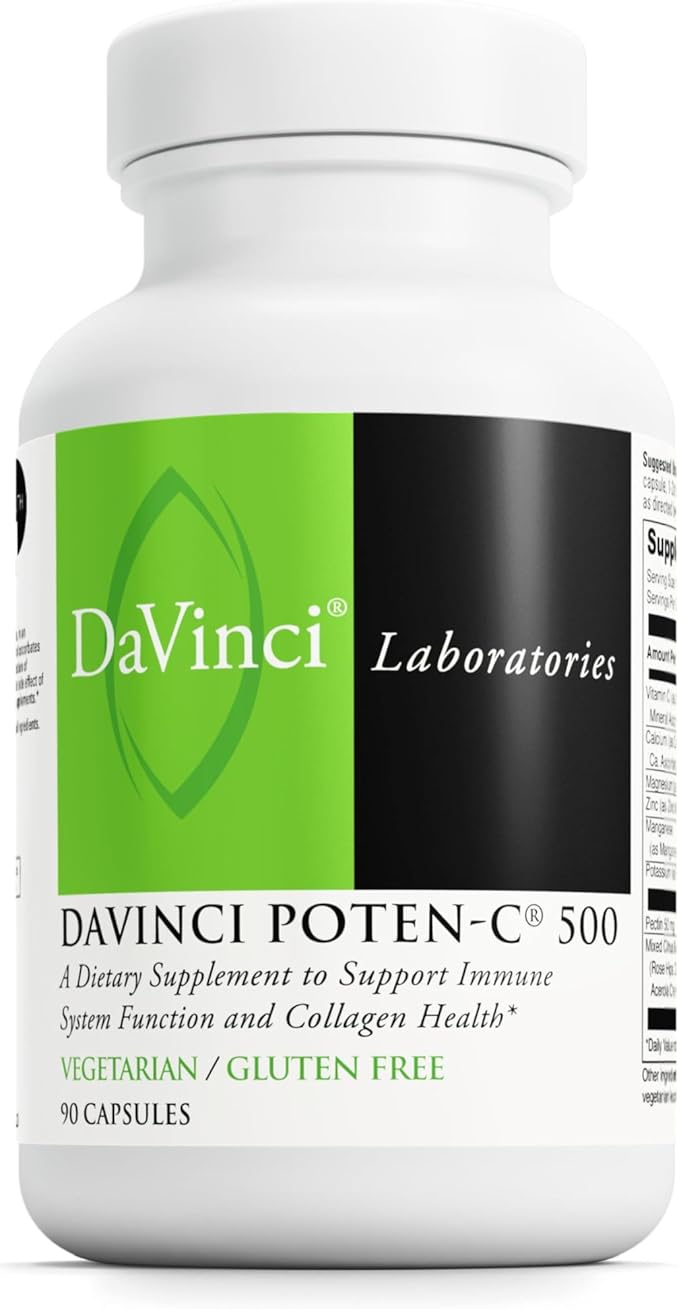 DAVINCI Labs Poten-C 500 - Dietary Supplement to Support Immune System Function &amp Collagen Health* - with Vitamin C Calcium Magnesium Potassium and More - Vegetarian - Gluten-Free - 90 Tablets